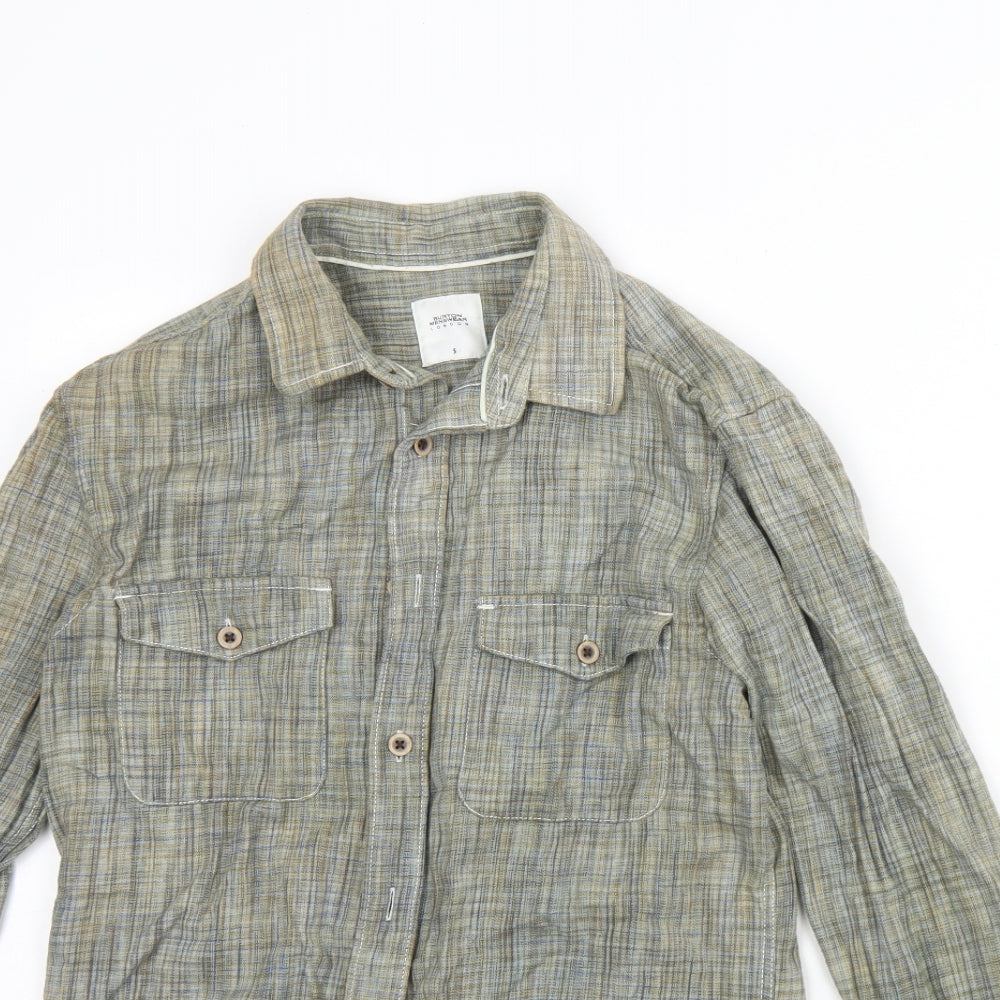 Burton Mens Green Plaid Cotton  Button-Up Size S Collared Button