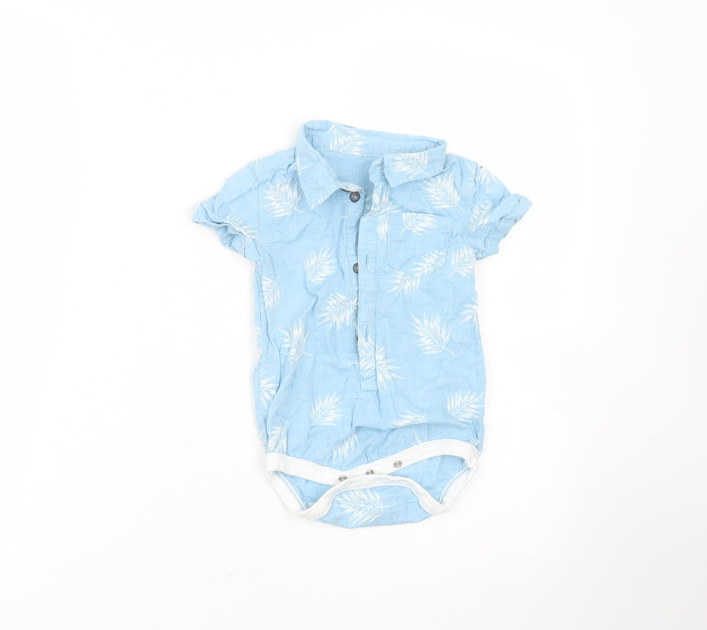 Nutmeg Baby Blue Floral Cotton Babygrow One-Piece Size 9-12 Months  Button - leaf pattern