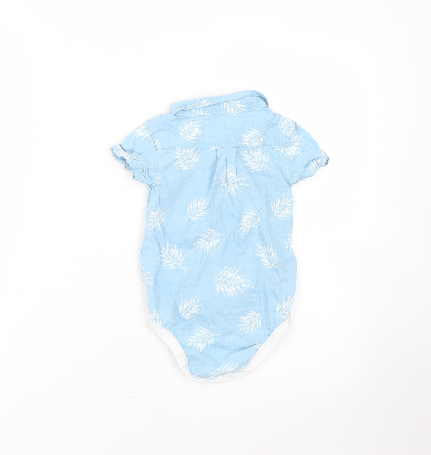 Nutmeg Baby Blue Floral Cotton Babygrow One-Piece Size 9-12 Months  Button - leaf pattern