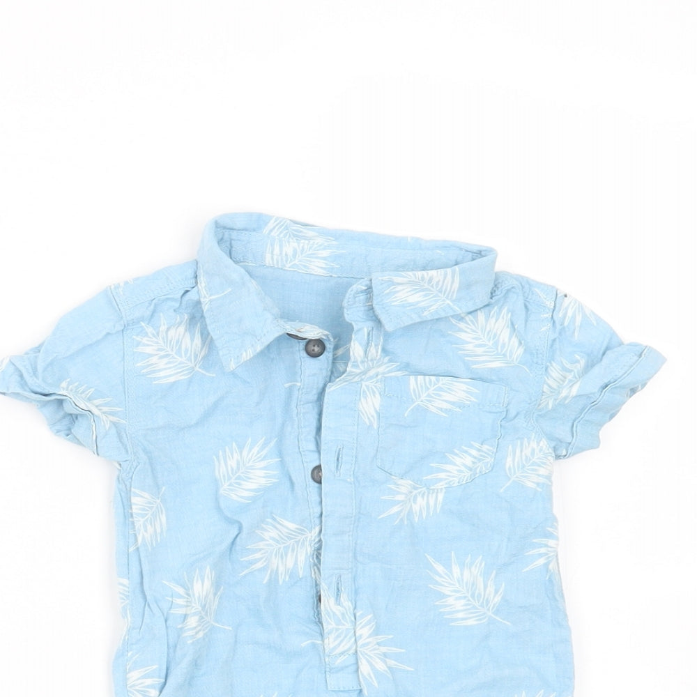 Nutmeg Baby Blue Floral Cotton Babygrow One-Piece Size 9-12 Months  Button - leaf pattern