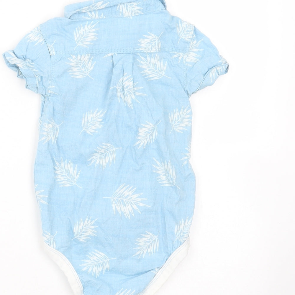 Nutmeg Baby Blue Floral Cotton Babygrow One-Piece Size 9-12 Months  Button - leaf pattern