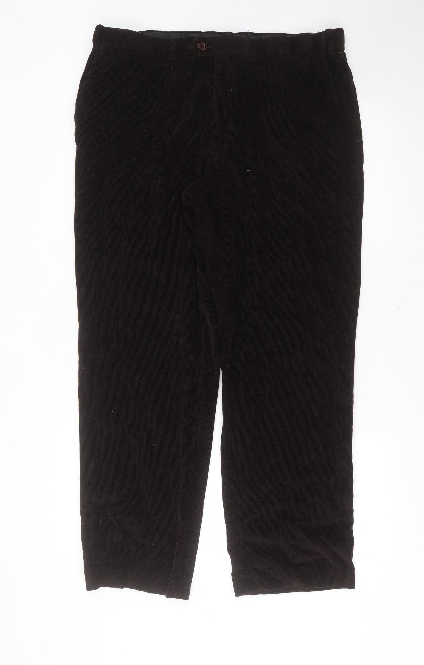 Marks and Spencer Mens Brown  Cotton Trousers  Size 38 in L29 in Regular Zip