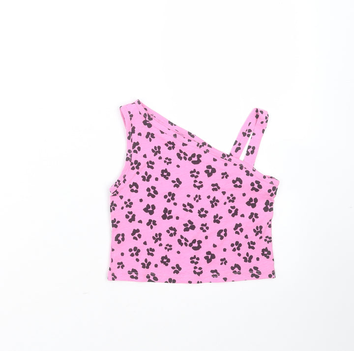 Matalan Girls Pink Animal Print Cotton Basic T-Shirt Size 4 Years One Shoulder