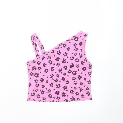 Matalan Girls Pink Animal Print Cotton Basic T-Shirt Size 4 Years One Shoulder