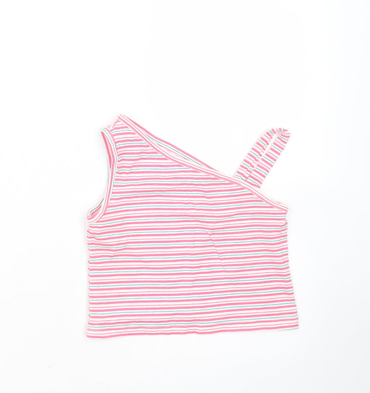 Matalan Girls Pink Striped Cotton Basic T-Shirt Size 4 Years One Shoulder