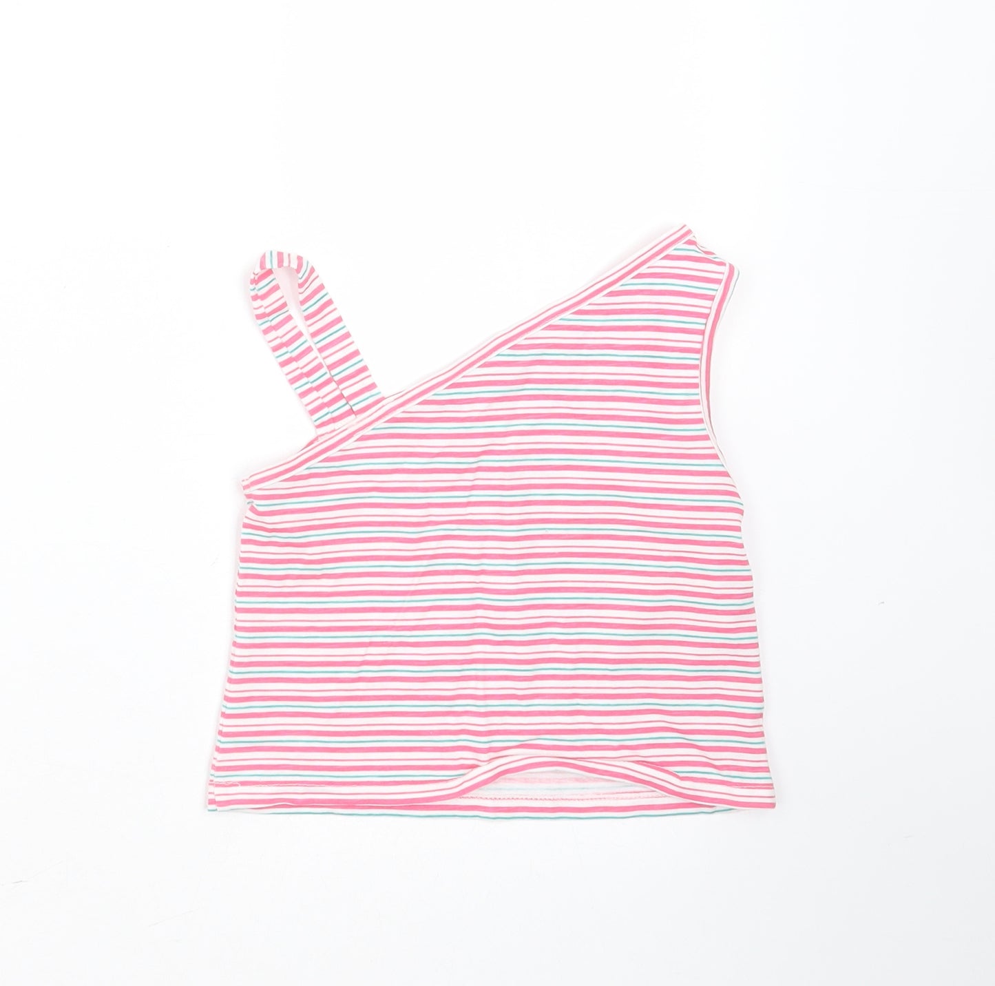 Matalan Girls Pink Striped Cotton Basic T-Shirt Size 4 Years One Shoulder