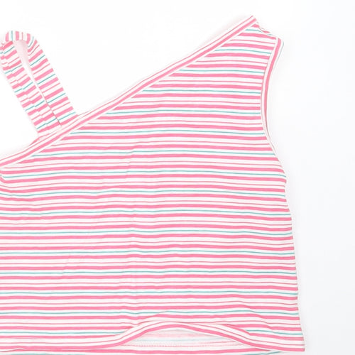 Matalan Girls Pink Striped Cotton Basic T-Shirt Size 4 Years One Shoulder
