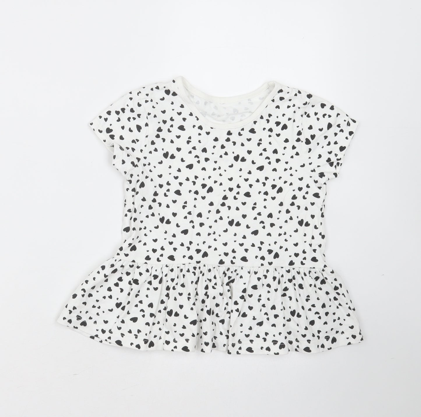 George Girls White Geometric Cotton Basic T-Shirt Size 4-5 Years Round Neck  - Heart pattern