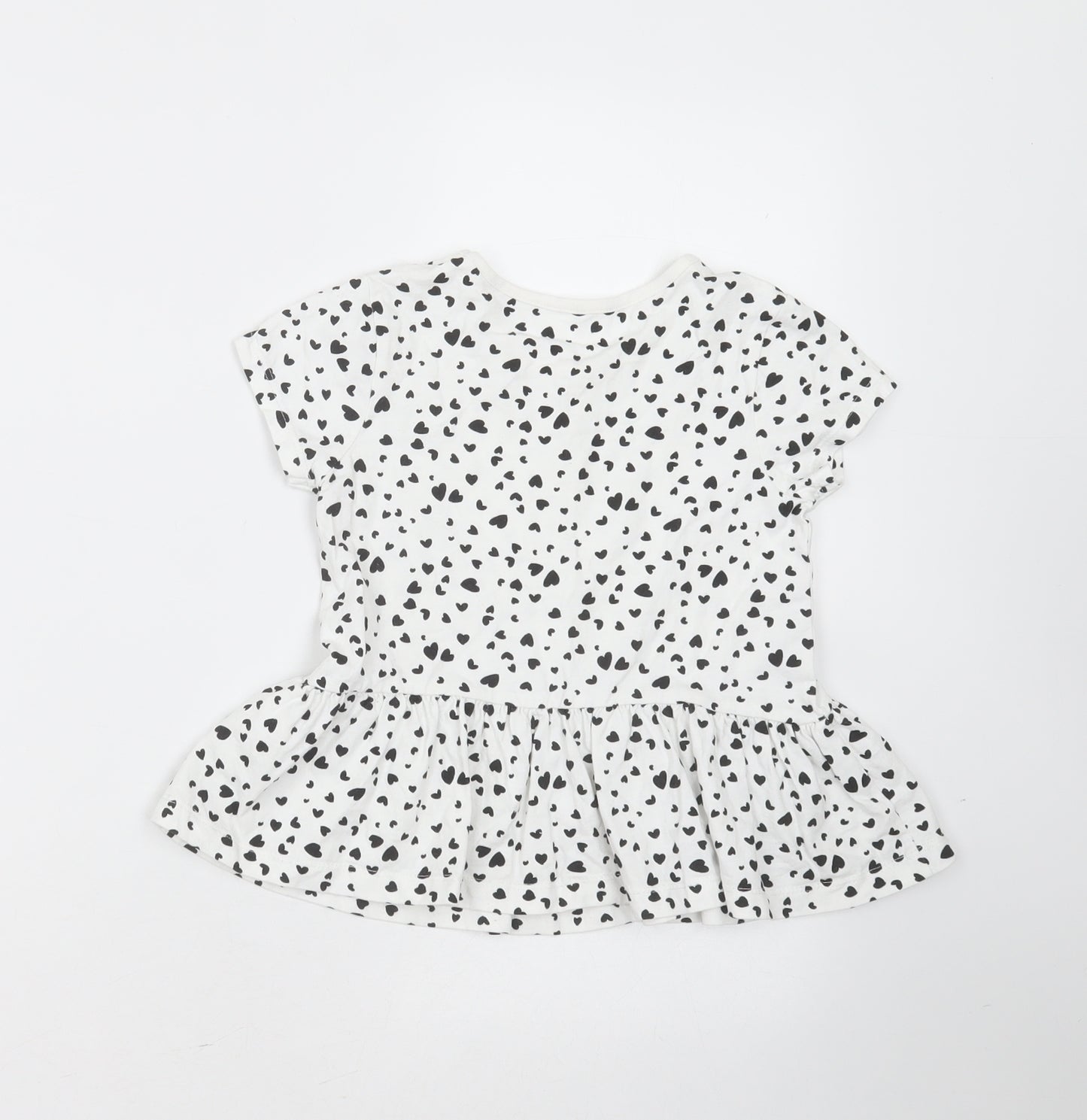 George Girls White Geometric Cotton Basic T-Shirt Size 4-5 Years Round Neck  - Heart pattern