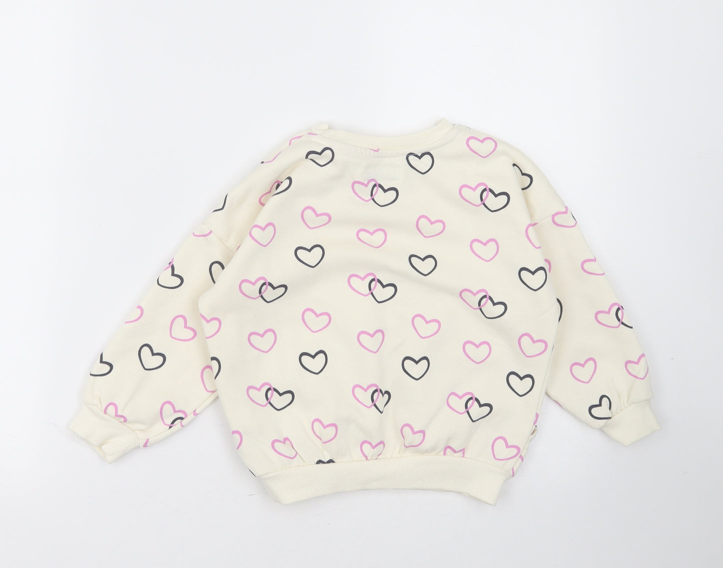 Primark Girls Ivory  Cotton Pullover Sweatshirt Size 4-5 Years   - Heart pattern