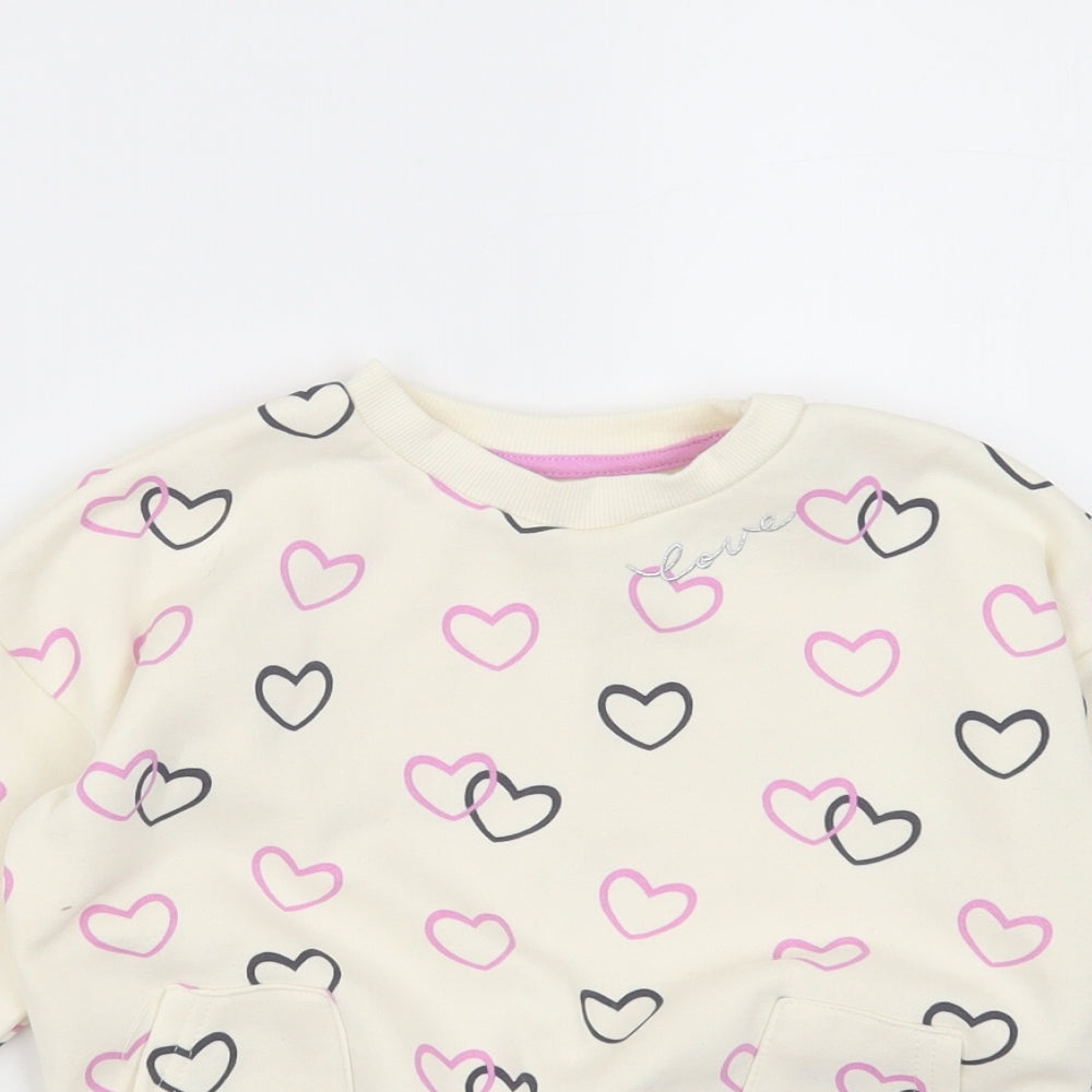 Primark Girls Ivory  Cotton Pullover Sweatshirt Size 4-5 Years   - Heart pattern