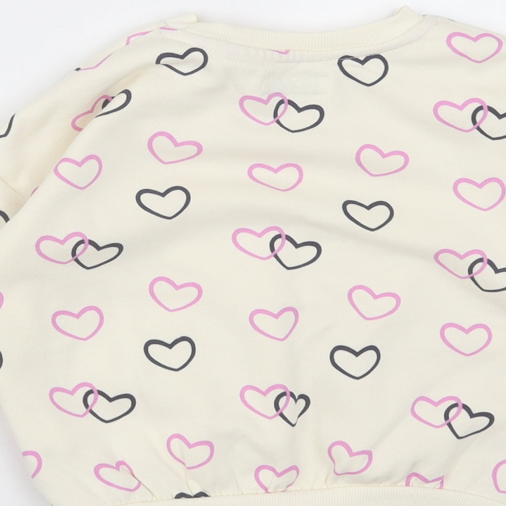 Primark Girls Ivory  Cotton Pullover Sweatshirt Size 4-5 Years   - Heart pattern