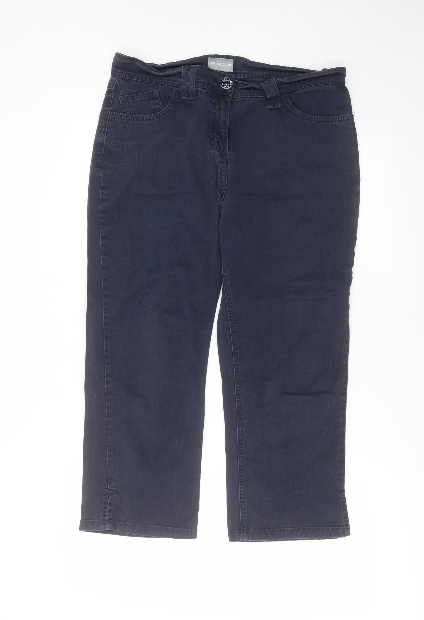 Marks and Spencer Womens Blue  Cotton Cropped Jeans Size 14 L22 in Regular Zip