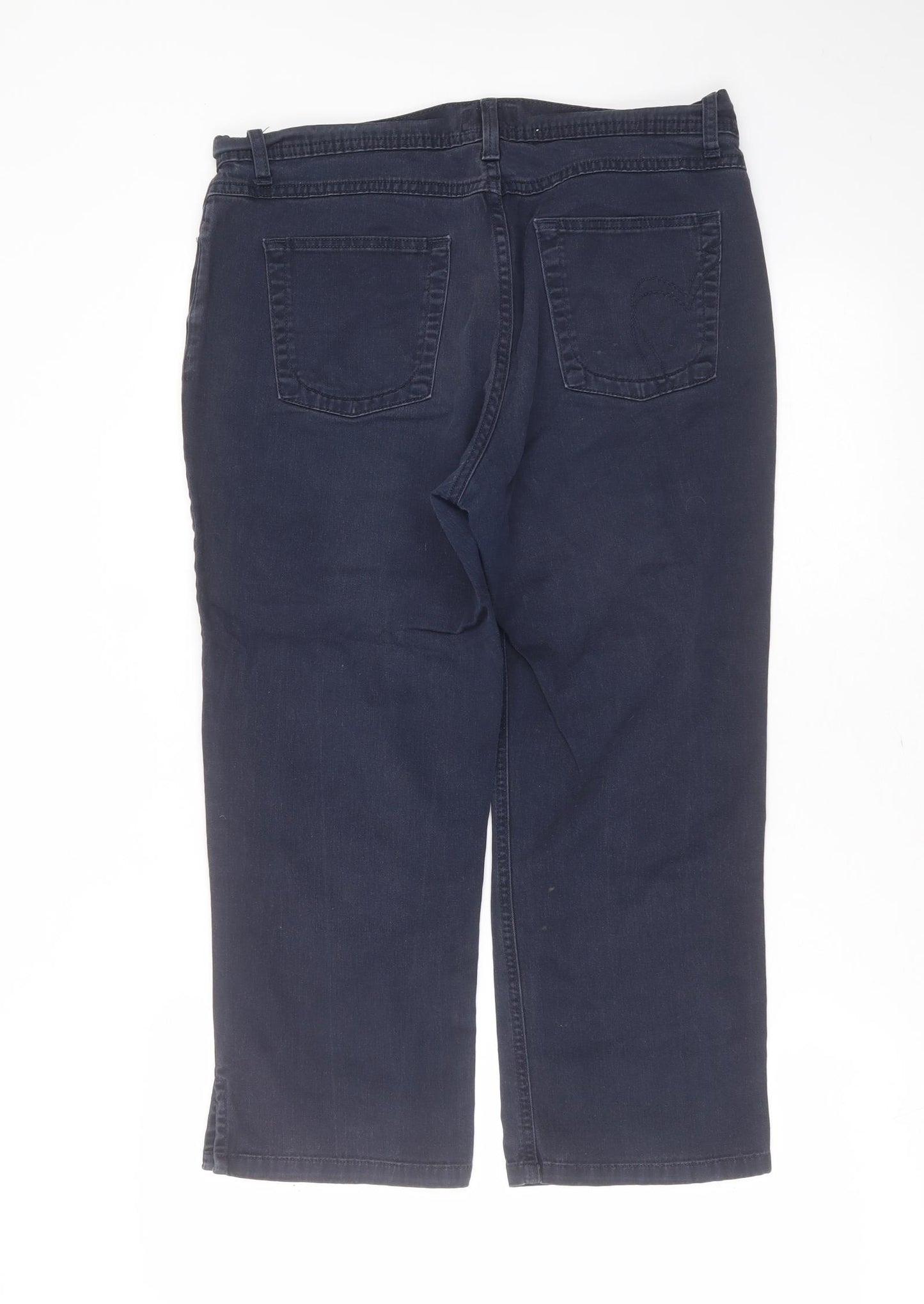 Marks and Spencer Womens Blue  Cotton Cropped Jeans Size 14 L22 in Regular Zip