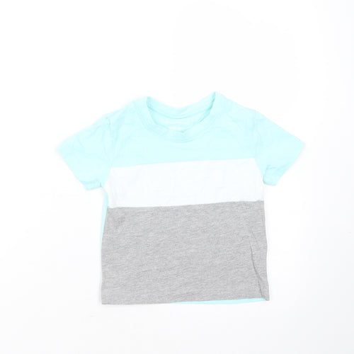 Primark Baby Green Colourblock Cotton Basic T-Shirt Size 18-24 Months Round Neck