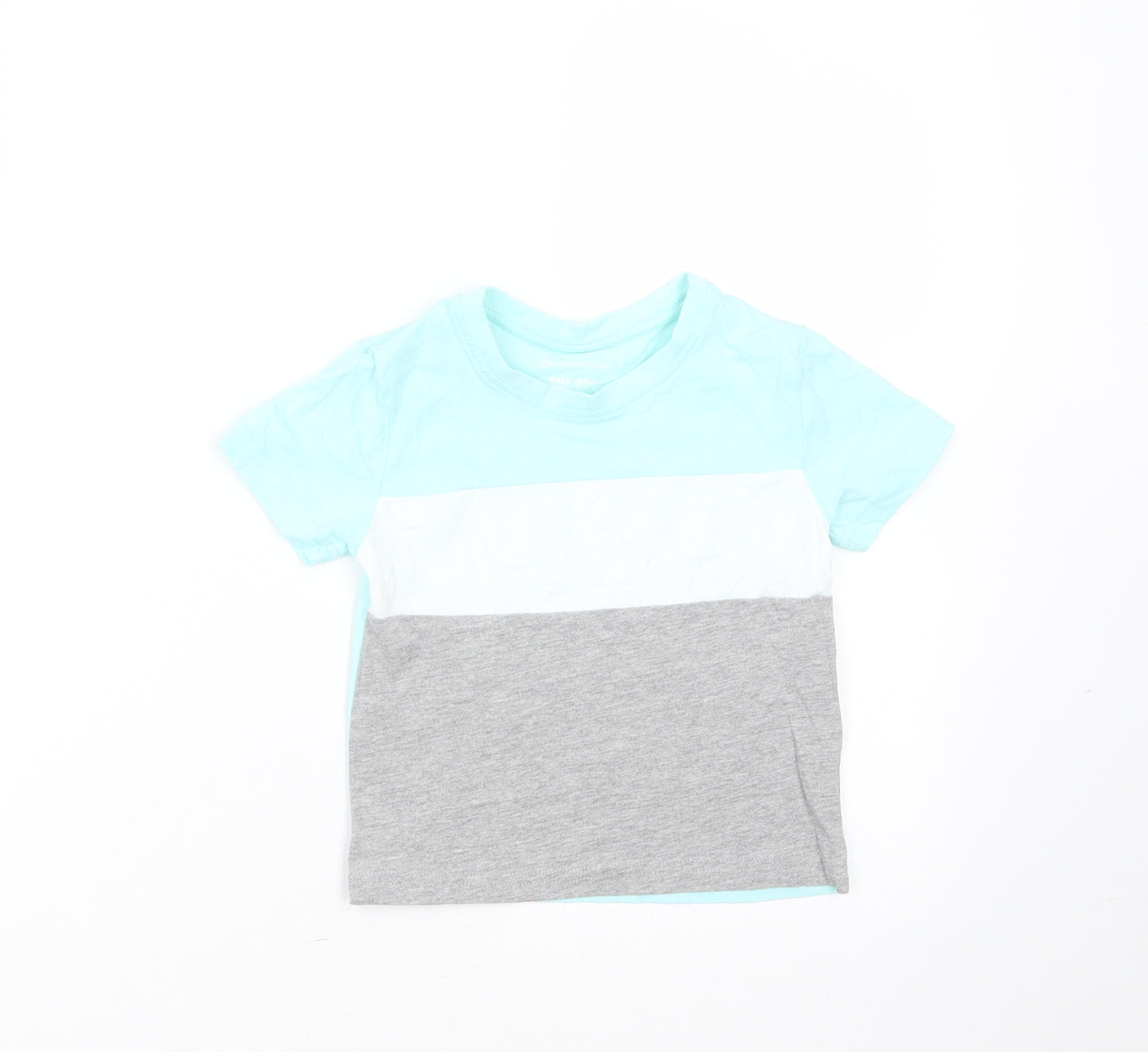 Primark Baby Green Colourblock Cotton Basic T-Shirt Size 18-24 Months Round Neck