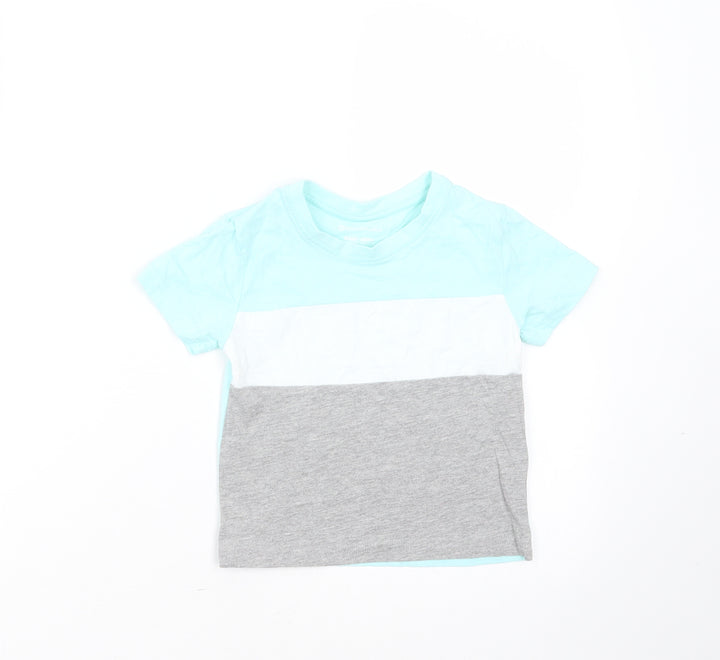 Primark Baby Green Colourblock Cotton Basic T-Shirt Size 18-24 Months Round Neck