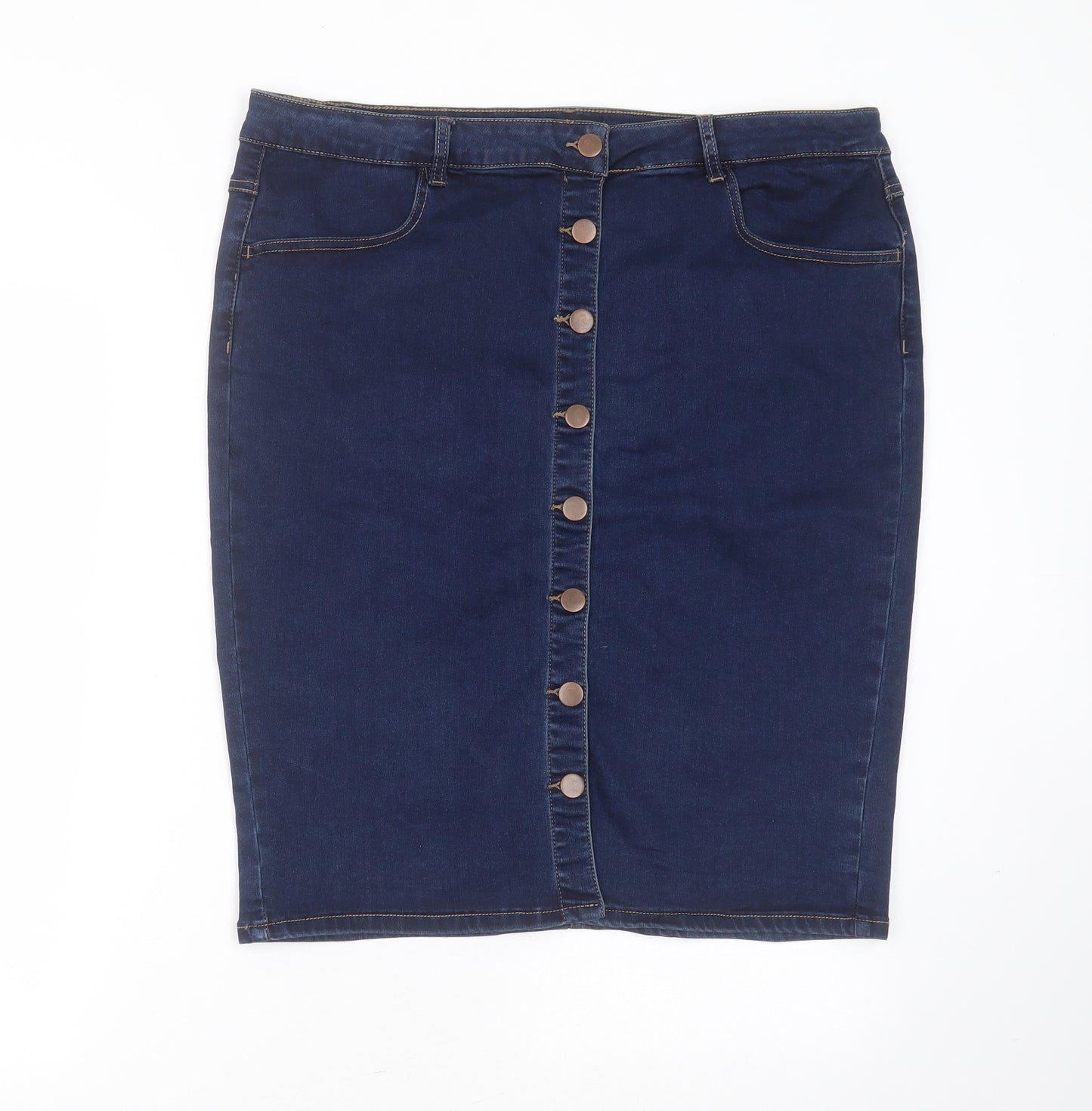 Peacocks Womens Blue  Cotton Straight & Pencil Skirt Size 18   Button