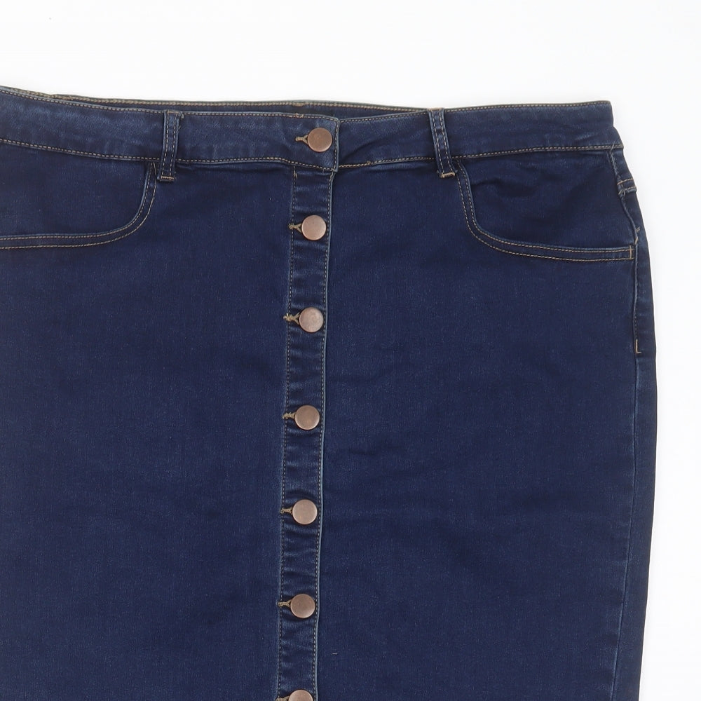Peacocks Womens Blue  Cotton Straight & Pencil Skirt Size 18   Button