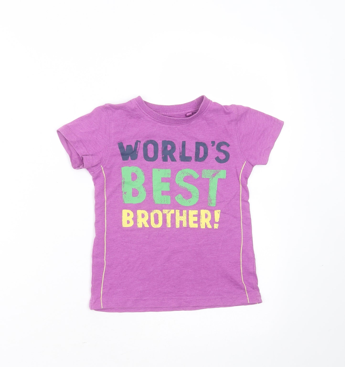 NEXT Boys Purple  Cotton Basic T-Shirt Size 2-3 Years Round Neck  - worlds best brother
