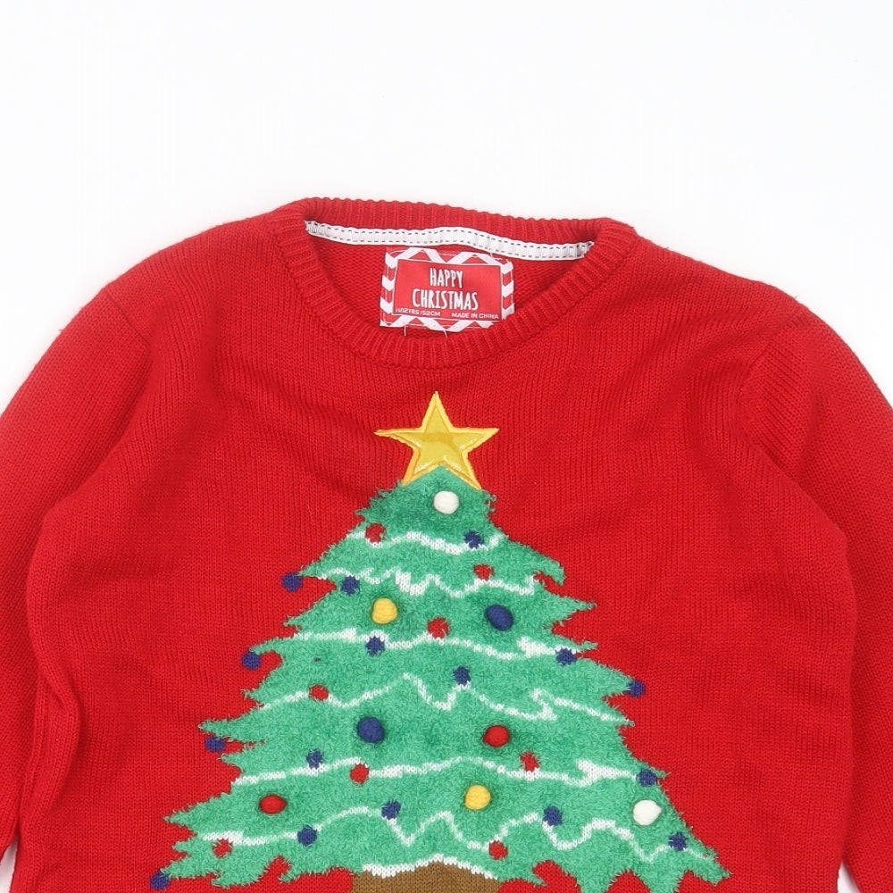 Rebel Boys Red Round Neck  Acrylic Pullover Jumper Size 11-12 Years   - christmas jumper