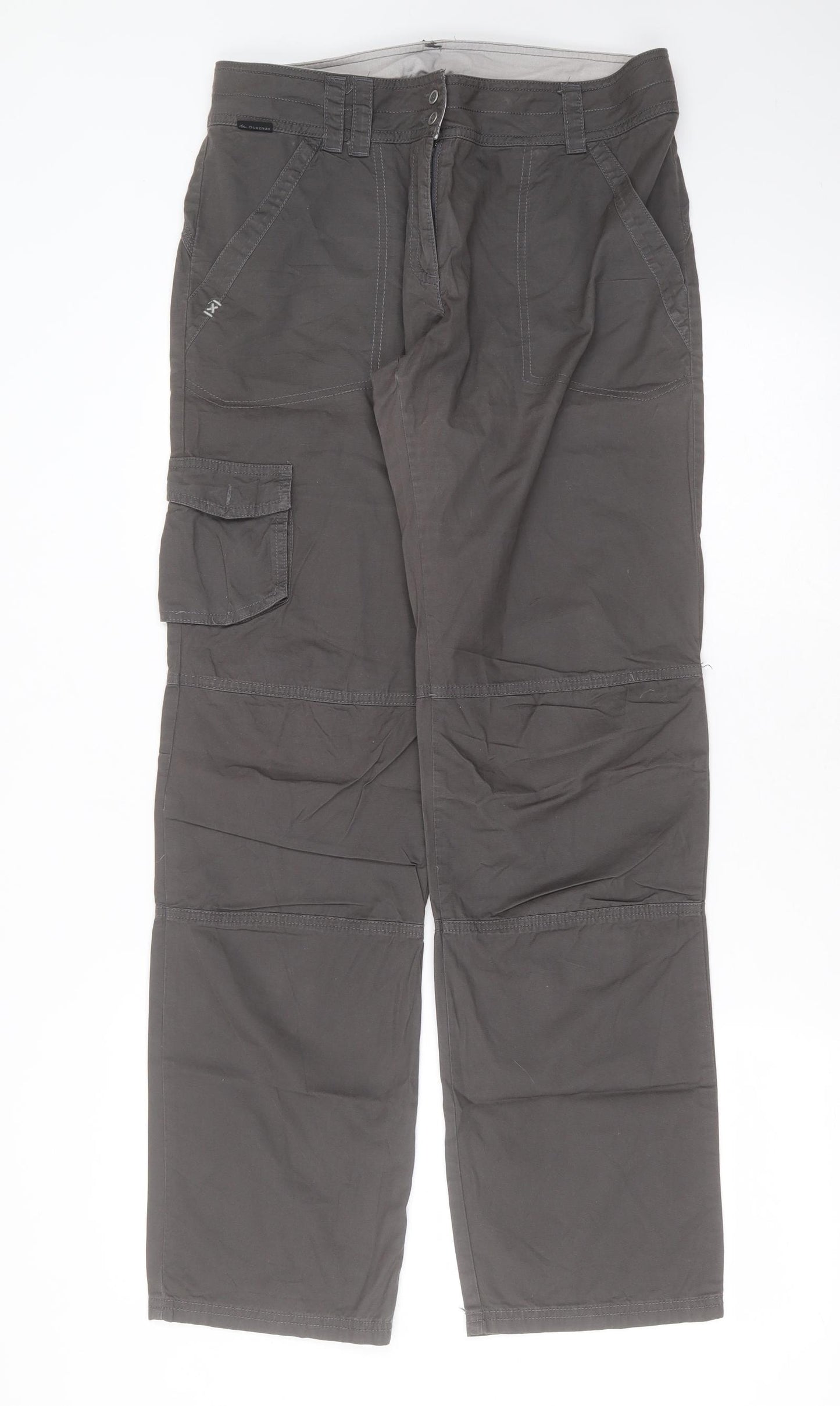 oxylane Womens Grey  Cotton Cargo Trousers Size 12 L32 in Regular