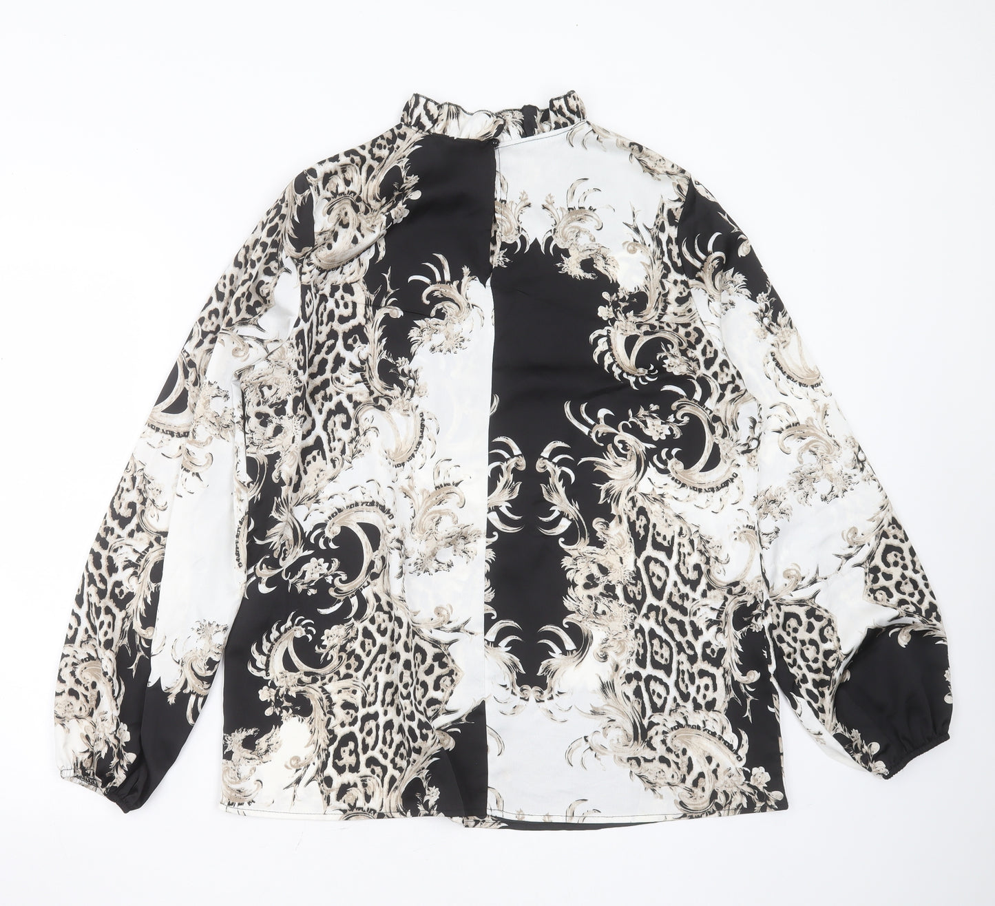 AX Paris Womens Black Animal Print Polyester Basic Blouse Size 12 Round Neck
