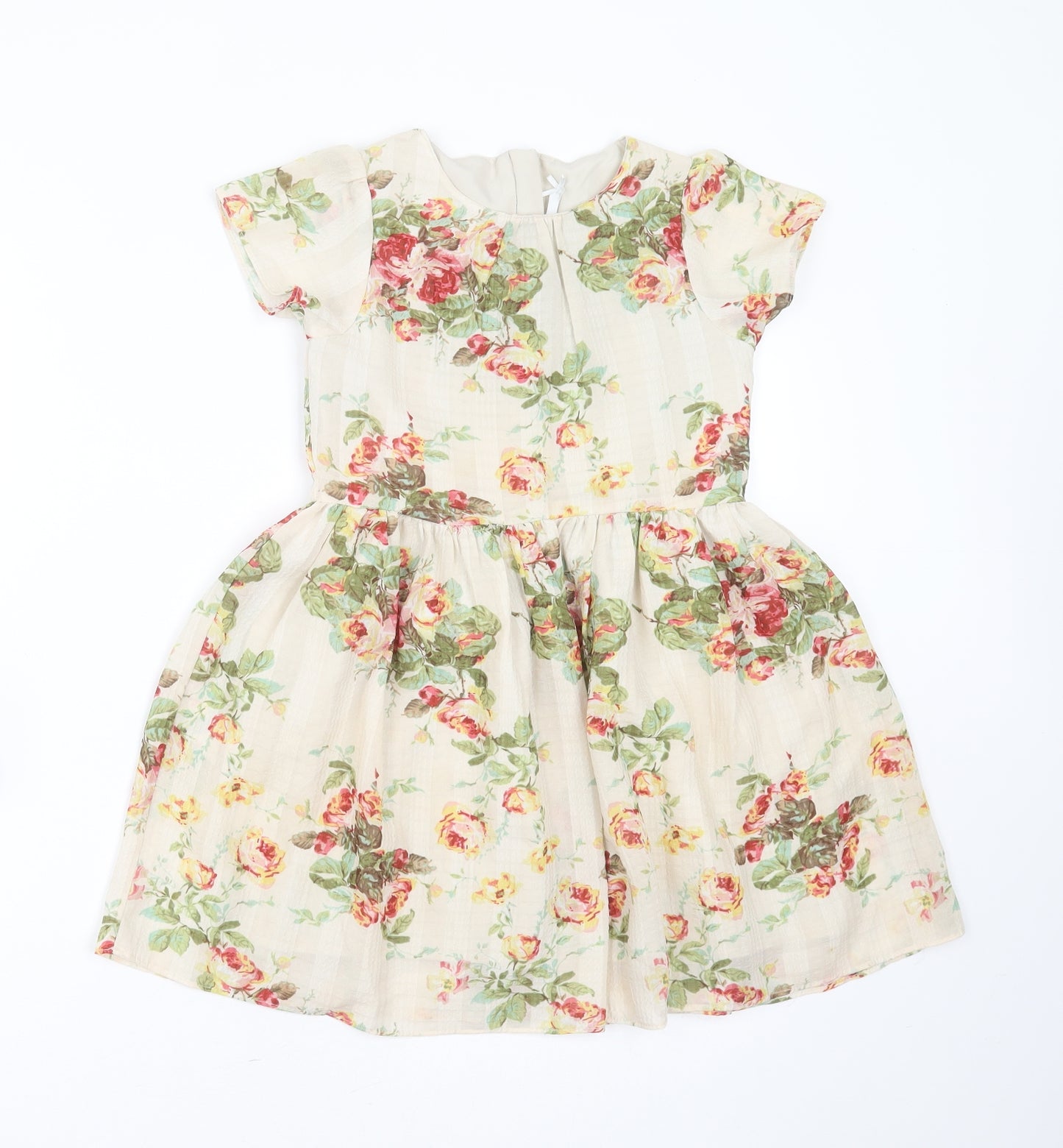 NEXT Girls Beige Floral Polyester Fit & Flare  Size 6 Years  Round Neck