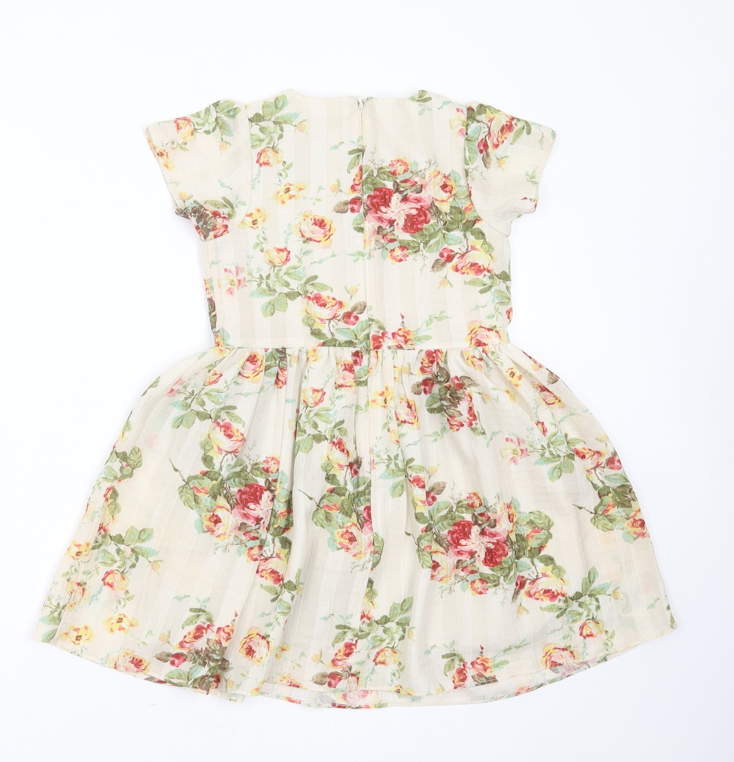 NEXT Girls Beige Floral Polyester Fit & Flare  Size 6 Years  Round Neck