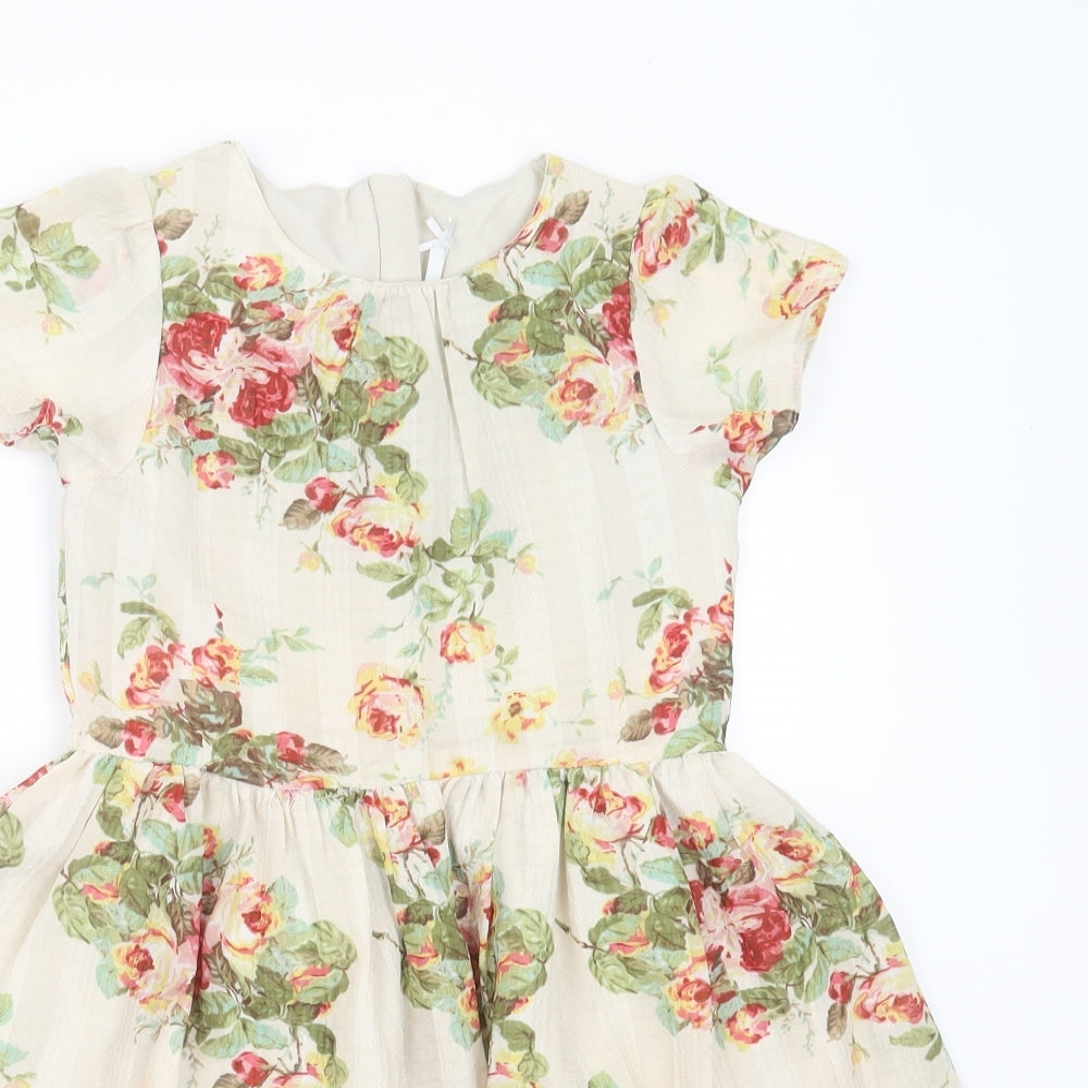 NEXT Girls Beige Floral Polyester Fit & Flare  Size 6 Years  Round Neck