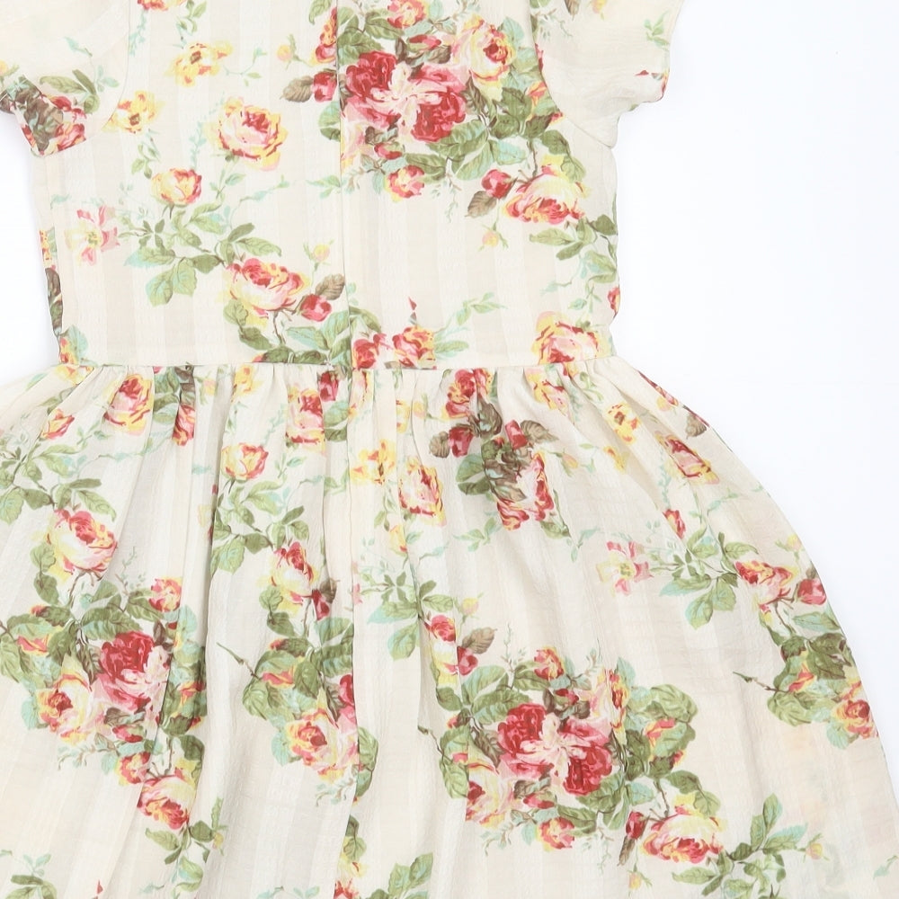 NEXT Girls Beige Floral Polyester Fit & Flare  Size 6 Years  Round Neck