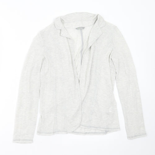 Marks and Spencer Womens Grey Collared Striped Viscose Cardigan Jumper Size 10