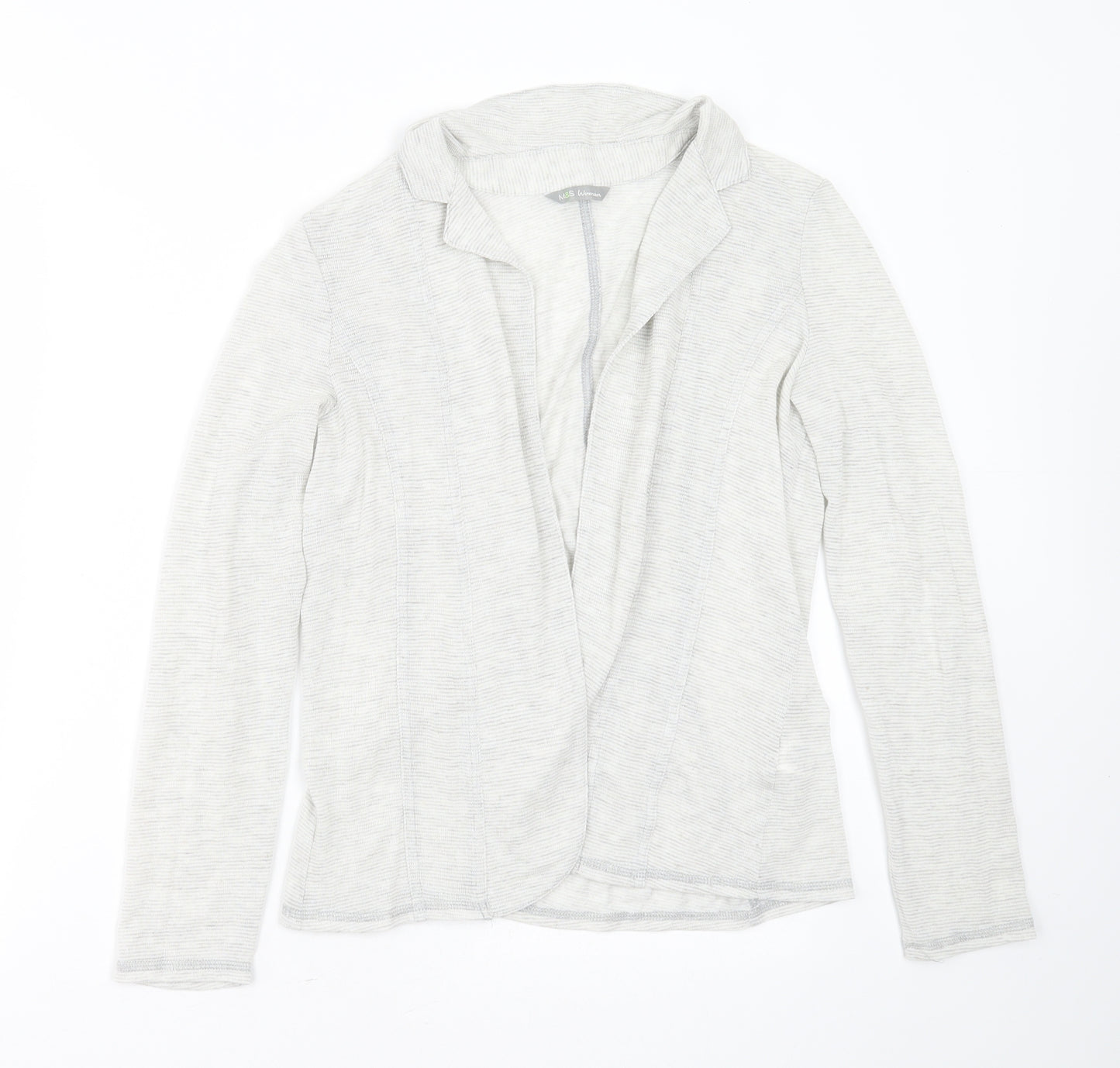 Marks and Spencer Womens Grey Collared Striped Viscose Cardigan Jumper Size 10