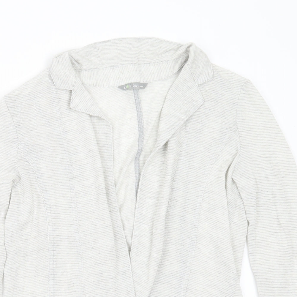 Marks and Spencer Womens Grey Collared Striped Viscose Cardigan Jumper Size 10