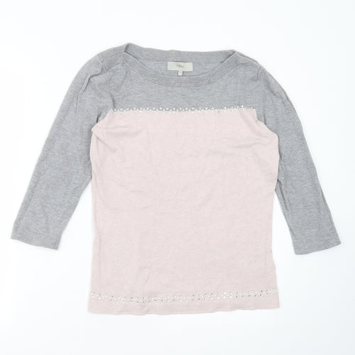 NEXT Womens Pink Boat Neck  Cotton Pullover Jumper Size 10   - Rhinestone detail