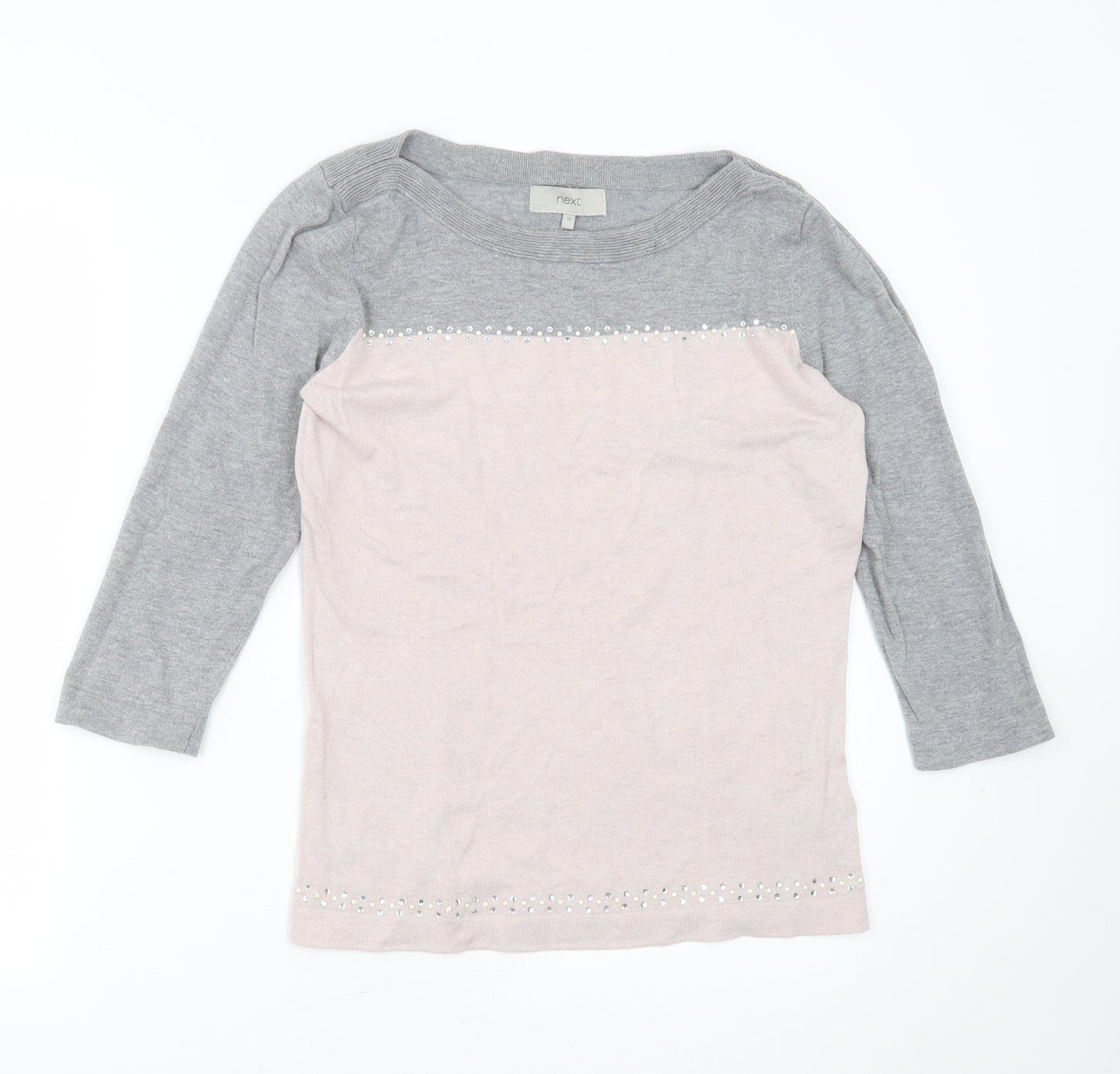 NEXT Womens Pink Boat Neck  Cotton Pullover Jumper Size 10   - Rhinestone detail