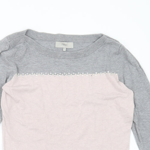 NEXT Womens Pink Boat Neck  Cotton Pullover Jumper Size 10   - Rhinestone detail
