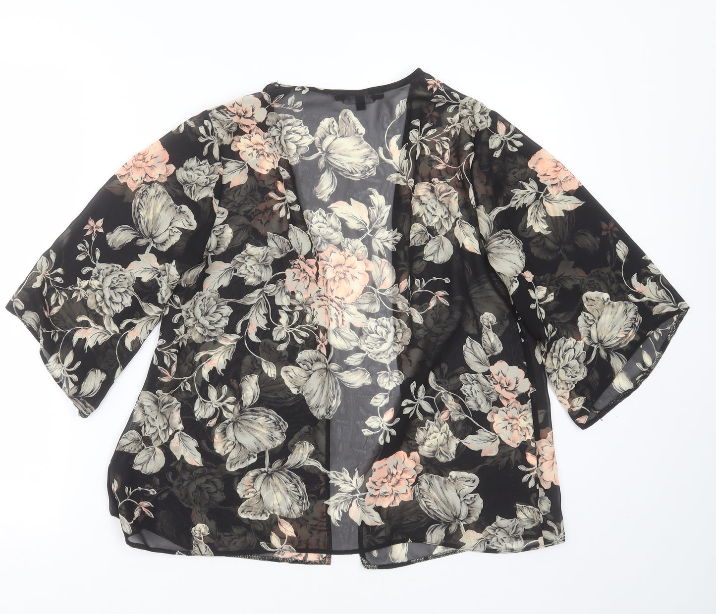New Look Womens Black Floral Polyester Basic Blouse Size 8 V-Neck - sheer cover up