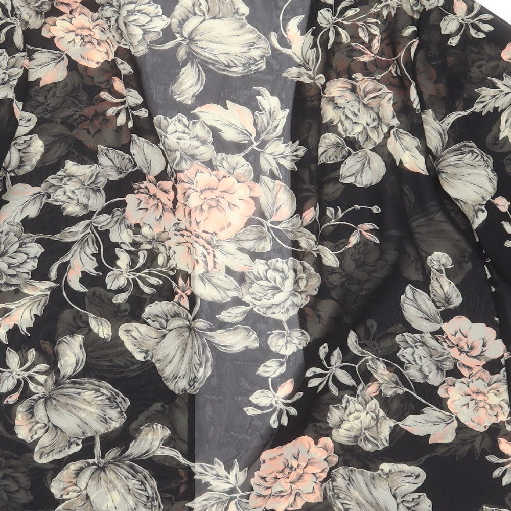 New Look Womens Black Floral Polyester Basic Blouse Size 8 V-Neck - sheer cover up