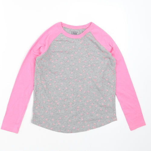 Crewcuts Girls Grey Geometric Cotton Basic T-Shirt Size 8 Years Round Neck  - Star Pattern