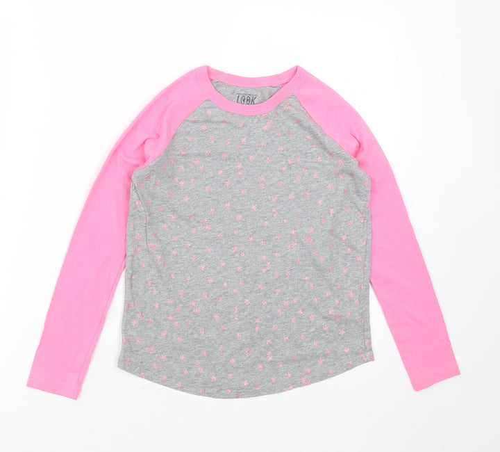 Crewcuts Girls Grey Geometric Cotton Basic T-Shirt Size 8 Years Round Neck  - Star Pattern