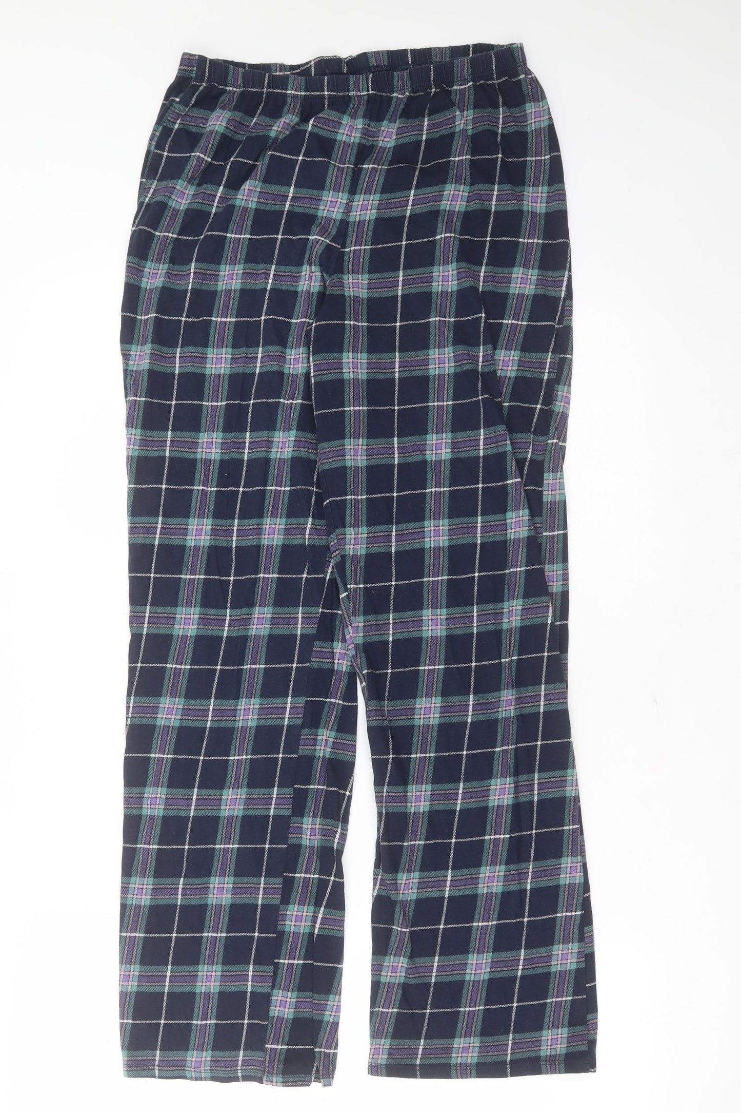 Marks and Spencer Womens Blue Check Cotton  Pyjama Pants Size 8