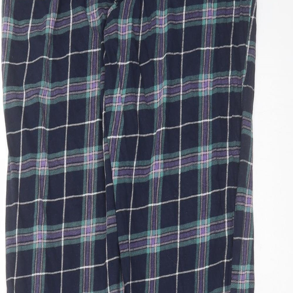 Marks and Spencer Womens Blue Check Cotton  Pyjama Pants Size 8