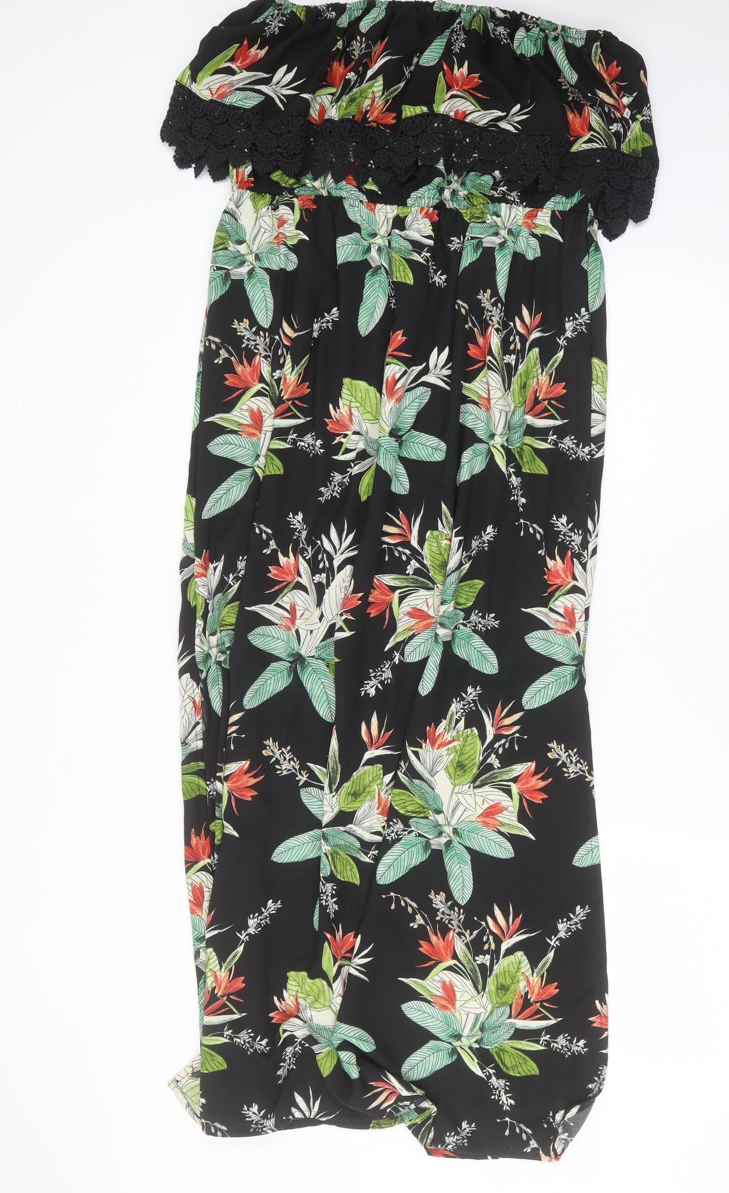 Peacocks Womens Black Floral Polyester Maxi  Size 16  Off the Shoulder