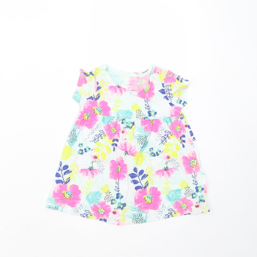 F&F Girls Multicoloured Floral Cotton T-Shirt Dress  Size 3-6 Months  Round Neck