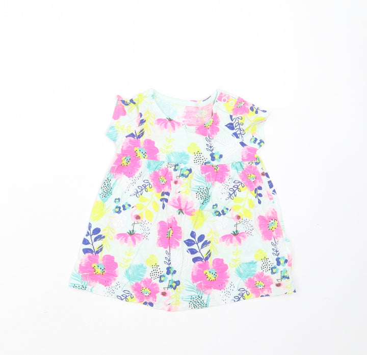 F&F Girls Multicoloured Floral Cotton T-Shirt Dress Size 3-6 Months Round Neck