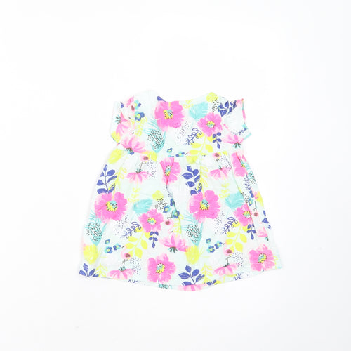 F&F Girls Multicoloured Floral Cotton T-Shirt Dress  Size 3-6 Months  Round Neck