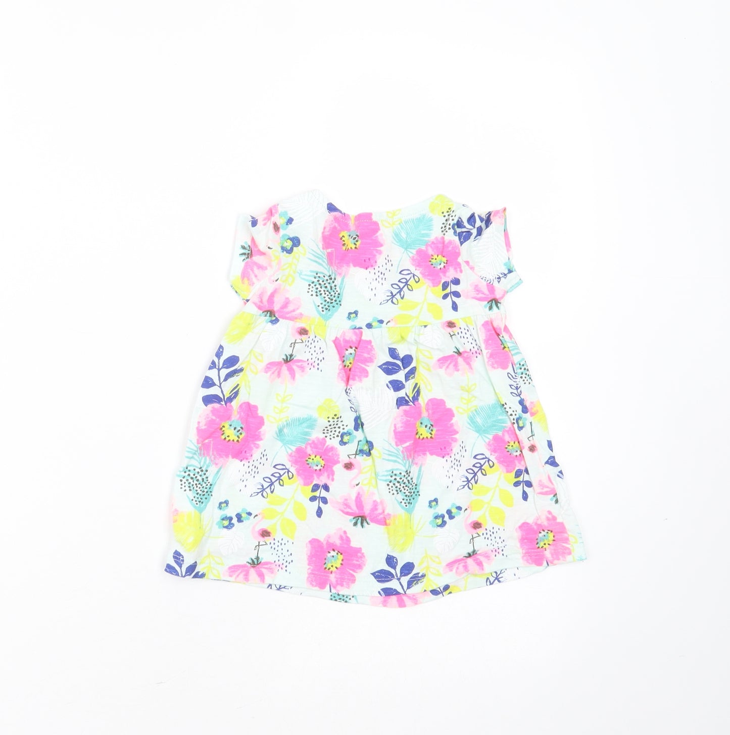 F&F Girls Multicoloured Floral Cotton T-Shirt Dress  Size 3-6 Months  Round Neck