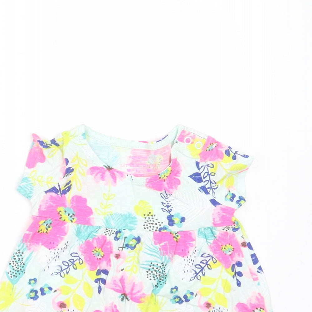 F&F Girls Multicoloured Floral Cotton T-Shirt Dress  Size 3-6 Months  Round Neck