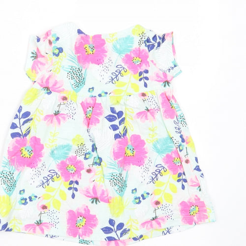 F&F Girls Multicoloured Floral Cotton T-Shirt Dress  Size 3-6 Months  Round Neck